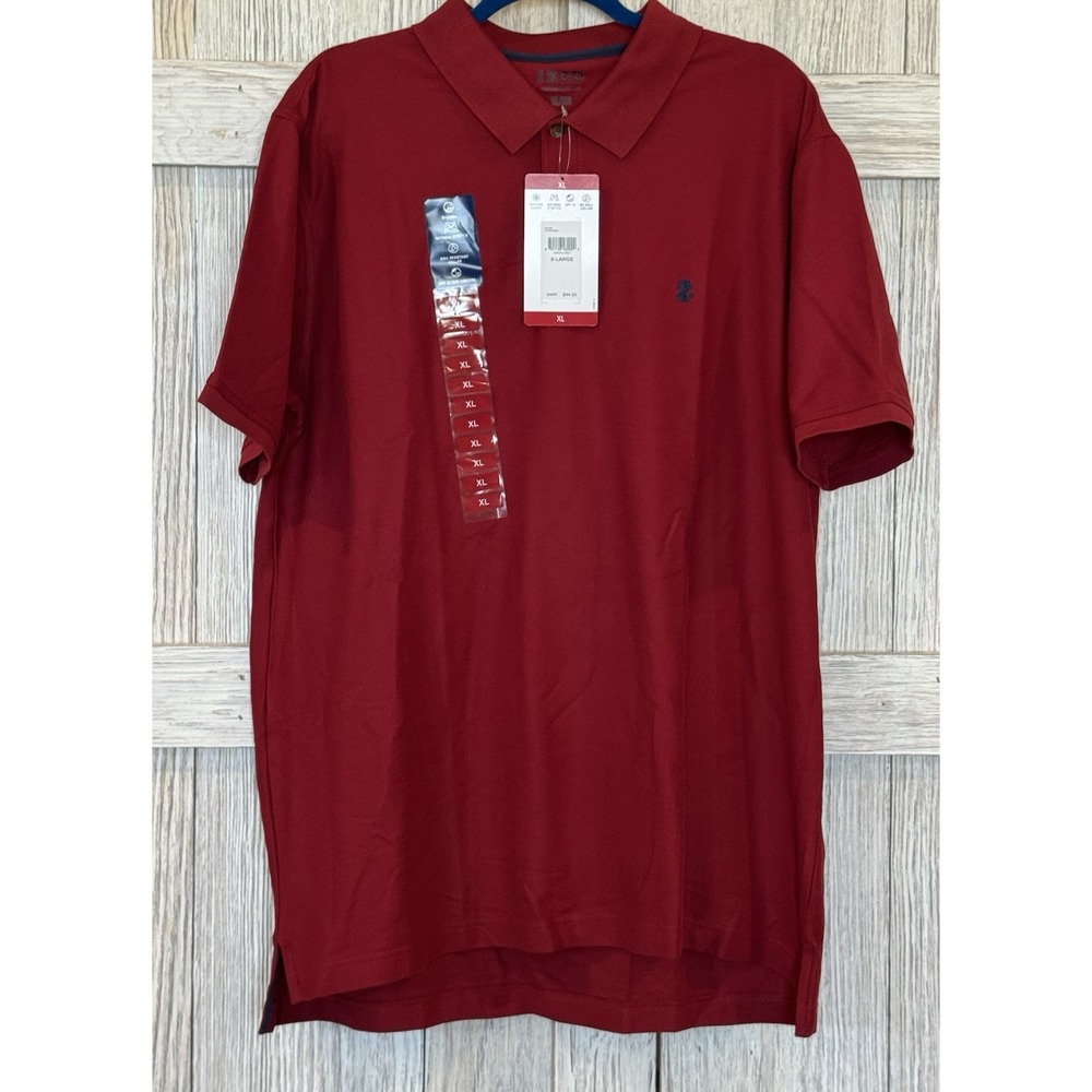 Men's IZOD Moisture Wicking UPF 15 Polo Shirt Red Size XL Casual Business